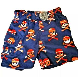 Joe Boxer Toddler Boys Navy orange Skull Swim Trunks Shorts size 12 mons